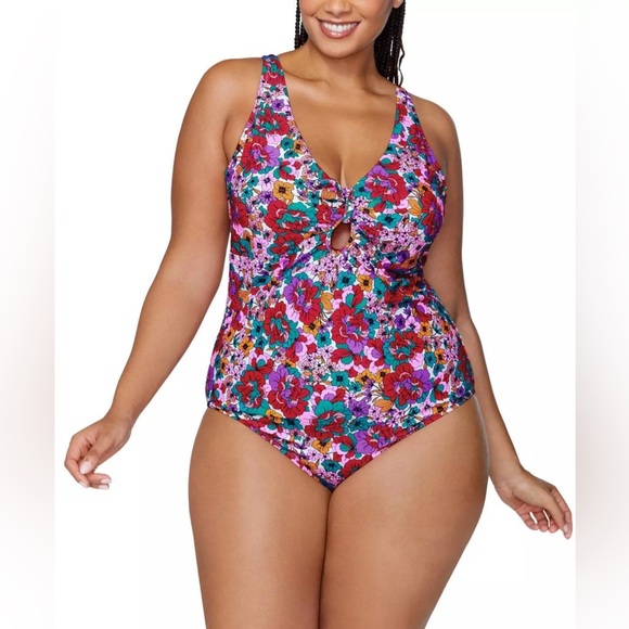 Raisins Curve Trendy Plus Size Muna Floral One-Piece Swimsuit 22W - Picture 1 of 11